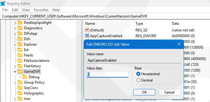 Edit AppCaptureEnabled Regedit