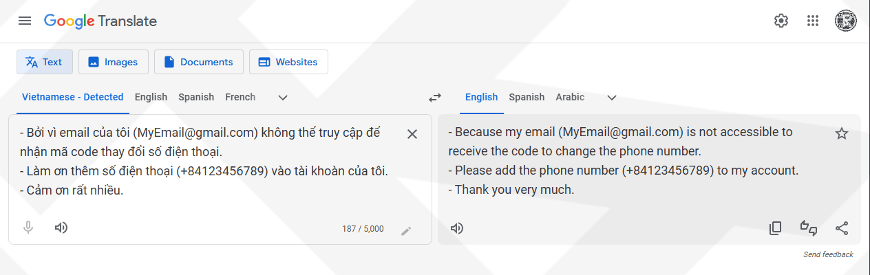 Google Translate WOT Bltiz ticket content