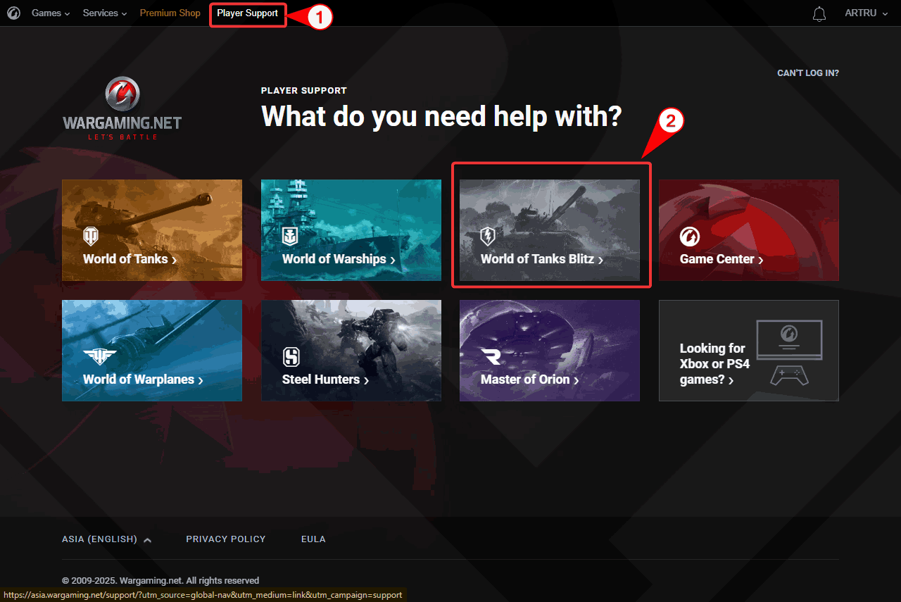 Player Support WOT Blitz